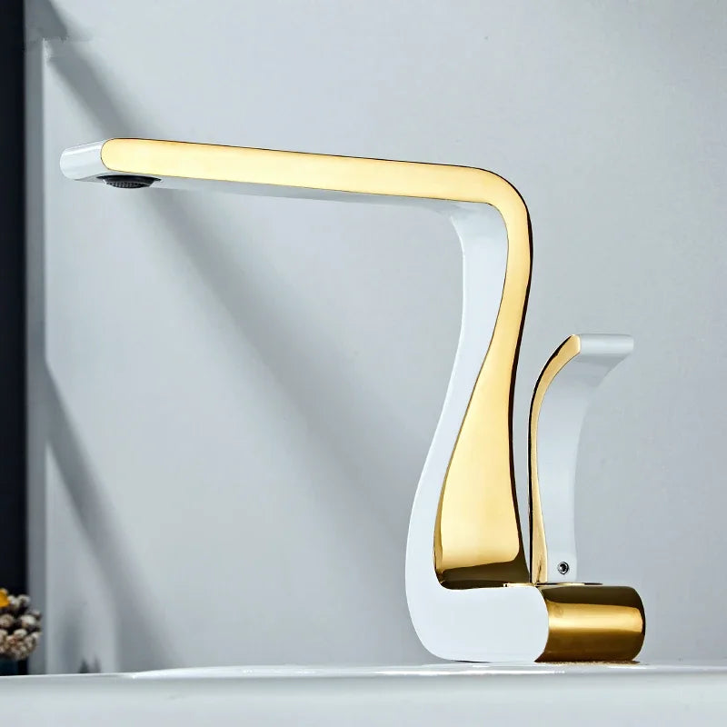 Luxury White Gold Bathroom Mixer Tap Brass Wash Basin Faucet Hot and Cold Water Sink Retro Faucet Single Hole Faucet Bathroom - https://mohammadcollection.com