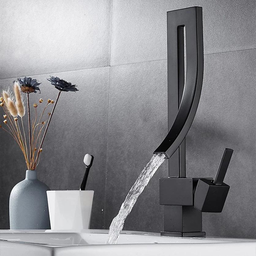 Elegant brass square bathroom sink faucet by MC THE BLACK DIAMOND, modern design with sleek finish for bath sinks.