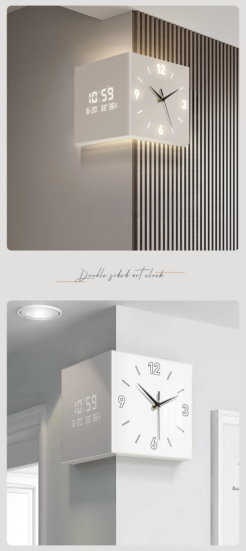 Modern double-sided electronic wall clock with perpetual calendar, designed for living room corner decor by ๐๐ ๐๐๐ ๐น๐๐๐๐ ๐ป๐๐