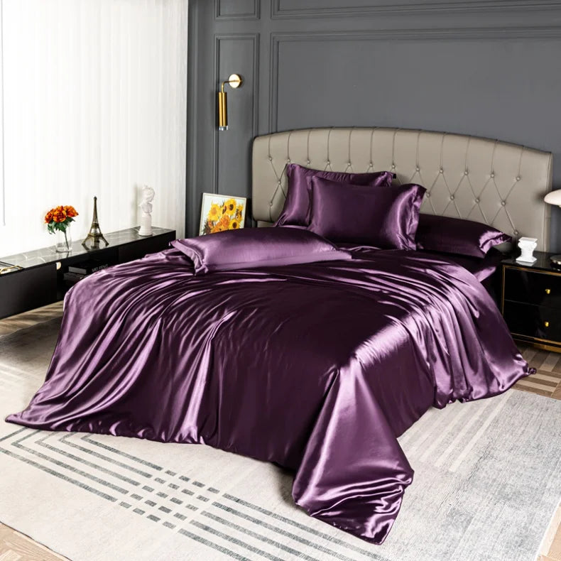 Black satin duvet cover from MC The Black Diamonds, smooth, skin-friendly bedding with a solid color design for home decor.