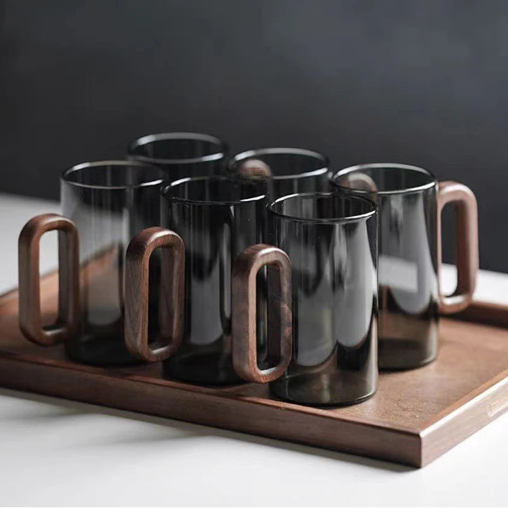 Glass mug with wooden handle from 𝕄𝕔 𝕋𝕙𝕖 𝔹𝕝𝕒𝕔𝕜 𝔻𝕚𝕒𝕞𝕠𝕟�