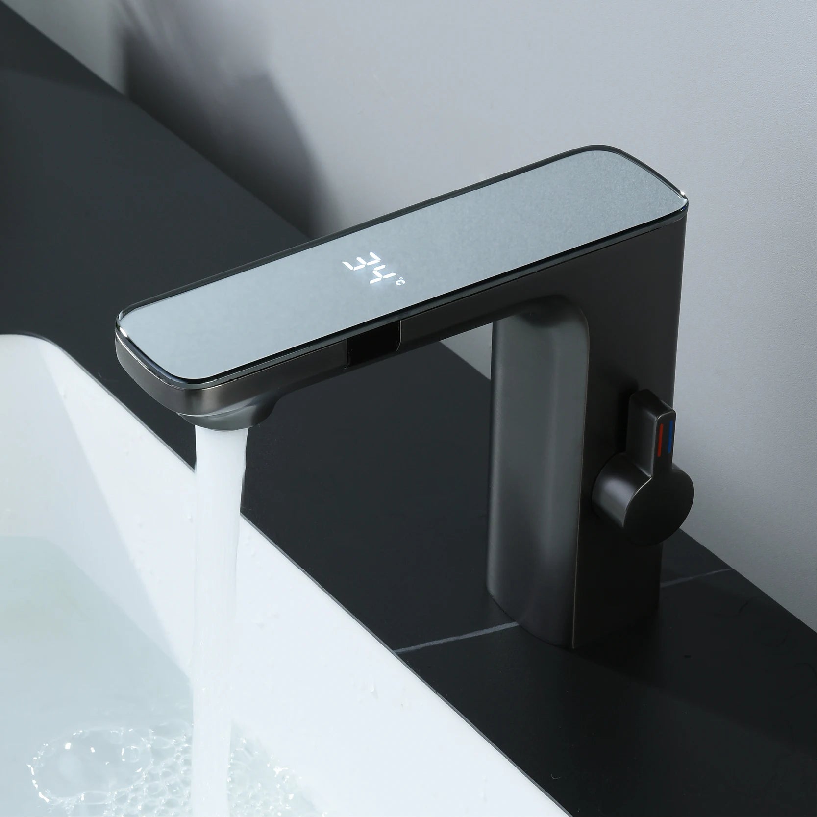 White intelligent brass bathroom faucet induction design LED light temperature display 1 hole single handle cold & hot basin Tap - https://mohammadcollection.com