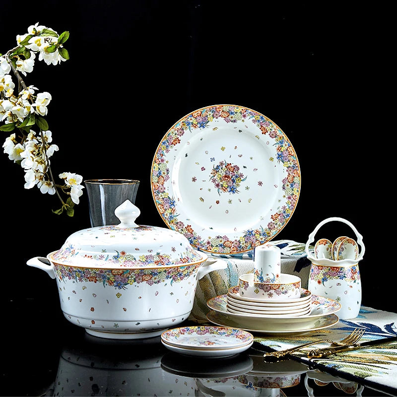 Set of 50-piece porcelain dinnerware from 𝕄𝕔 𝕋𝕙𝕖 𝔹𝕝𝕒𝕔𝕜 𝔻𝕚𝕒𝕞𝕠�