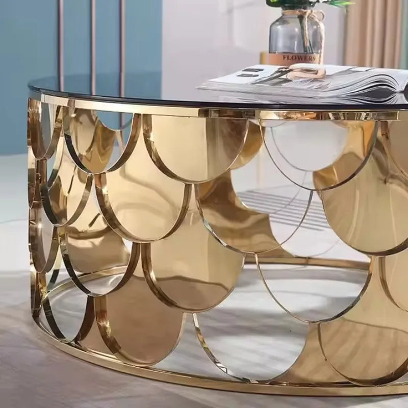 Modern fish scale stainless steel luxury glass coffee table by šš ššš š¹šššš š»šššš ļæ½