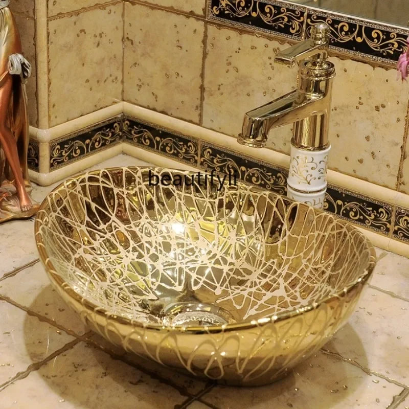European gold-plated ceramic vessel sink, small oval countertop wash basin by ๐๐ ๐๐๐ ๐น๐๐๐๐ ๐ป๐๐๐