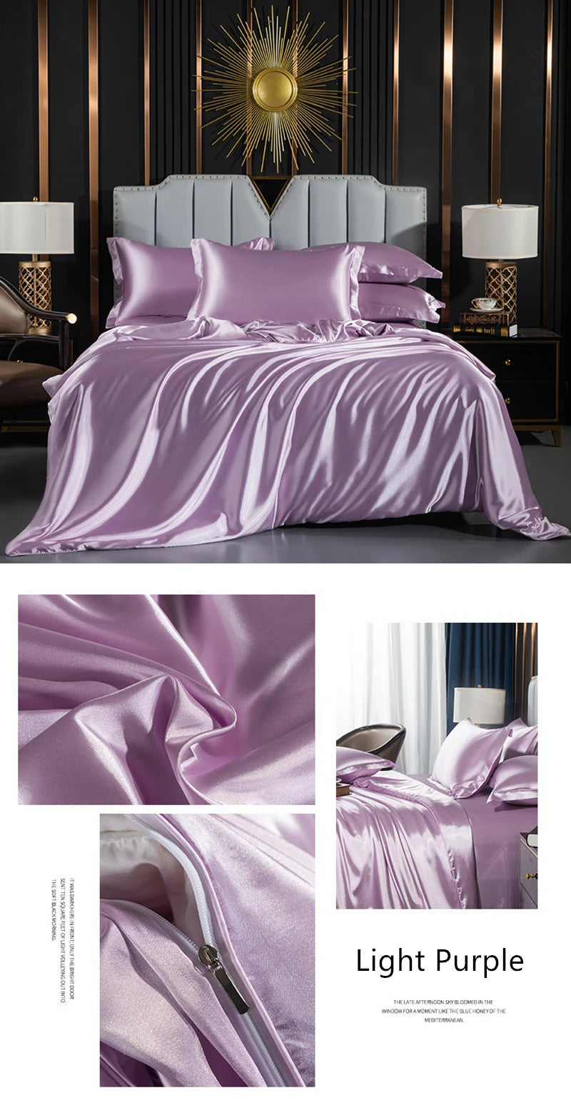 Luxurious solid silk bedding set with duvet cover, fitted sheet, pillowcases, in king and queen sizes, by ๐๐ ๐๐๐ ๐น๐๐๐๐ ๐ป