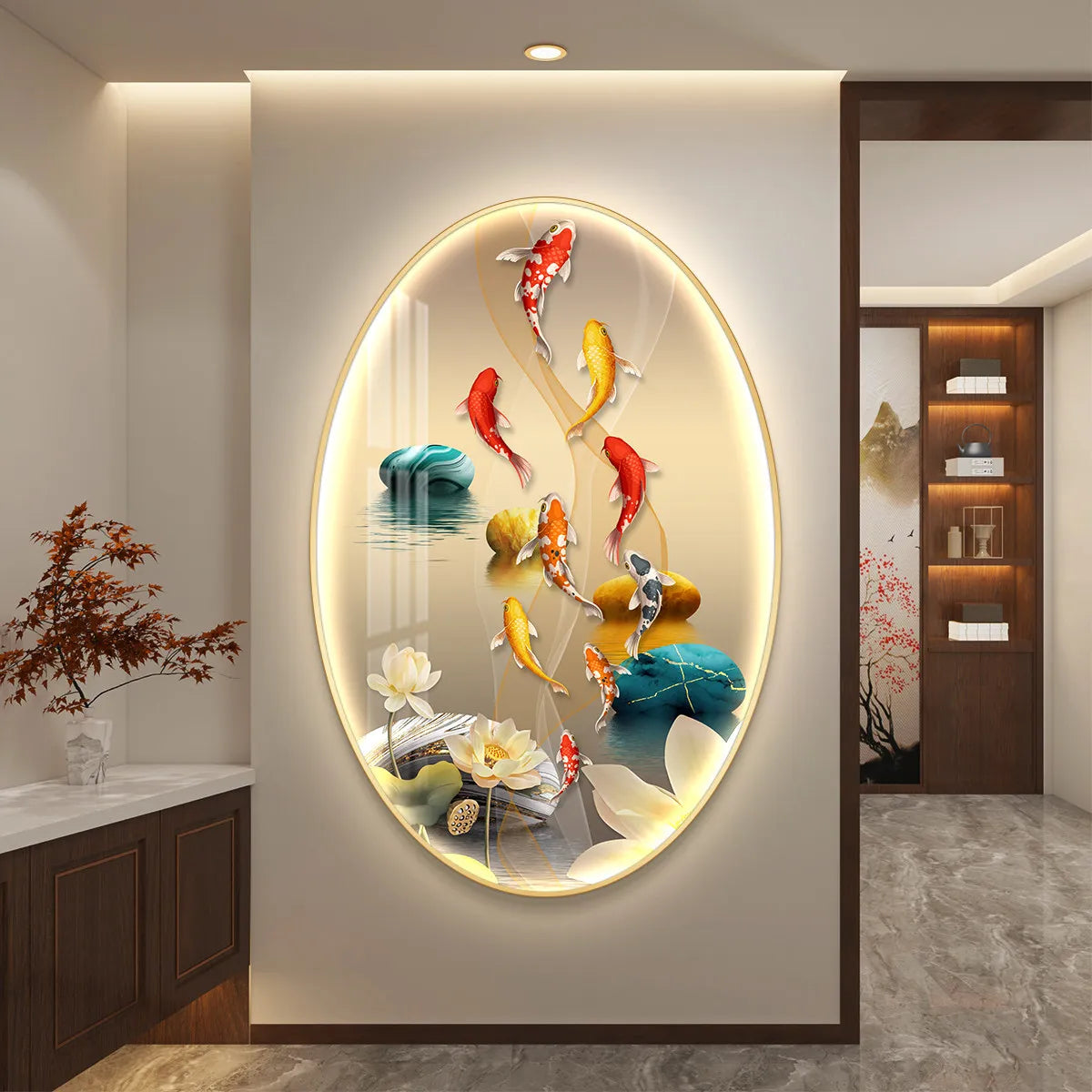 Light Luxury Wall Art Nine Fish Picture Entrance Wall Decor Aesthetic High End Living Room Corridor Luminous LED Light Painting - ๐๐ฎ ๐๐๐ ๐น๐๐๐๐ ๐ป๐๐๐๐ ๐๐