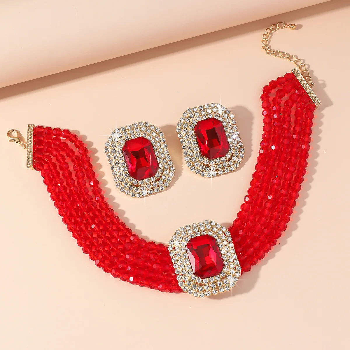 Crystal necklace with geometric square pendant and pearl earrings, elegant jewelry set by ๐๐ฎ ๐๐๐ ๐น๐๐๐๐ ๐ป๐๐๐