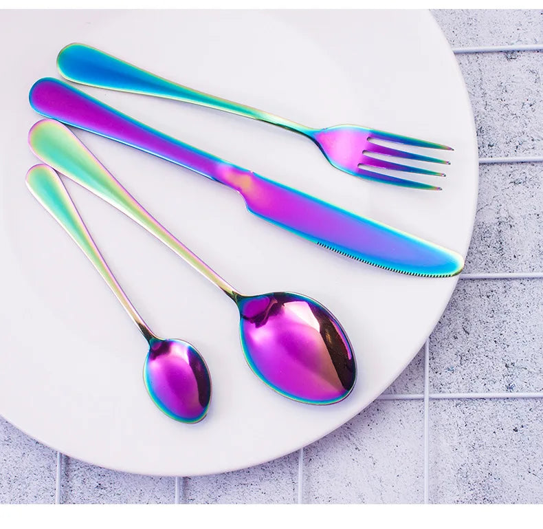 Set of 24 stainless steel kitchen cutlery including knives, forks, and spoons by 𝕄𝕔 𝕋𝕙𝕖 𝔹𝕝𝕒𝕔𝕜 𝔻𝕚�