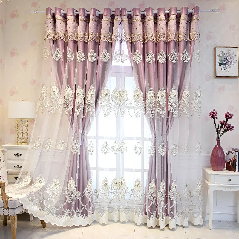 Elegant Double-Layer Curtains with Embossed Base & 3D Embroidered Detailing Decorative Blackout Drapes for Bedroom/Living Room - https://mohammadcollection.com
