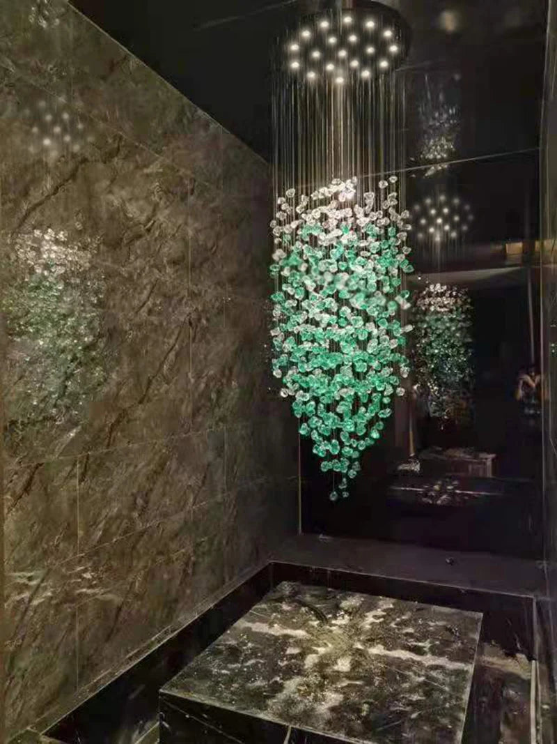 Black Art Luxury Stone Crystal Chandelier by MC THE BLACK DIAMOND, modern LED hanging lamp for staircase and hallway indoor lighting.