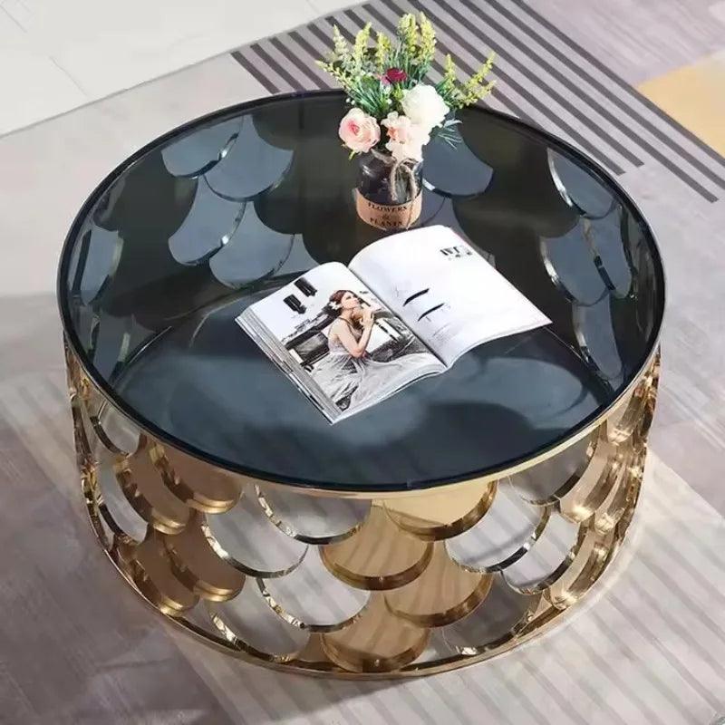 Modern fish scale stainless steel luxury glass coffee table by šš ššš š¹šššš š»šššš ļæ½