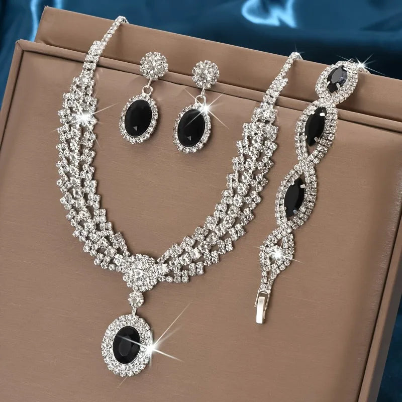 Elegant bridal jewelry necklace and earrings set with sparkling rhinestones by 𝕄𝕔 𝕋𝕙𝕖 𝔹𝕝𝕒𝕔𝕜 𝔻𝕚𝕒𝕞�