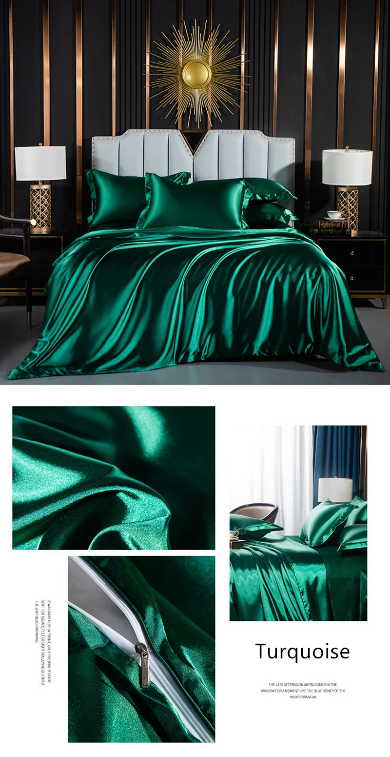 Luxurious solid silk bedding set with duvet cover, fitted sheet, pillowcases, and flat sheet from ๐๐ ๐๐๐ ๐น๐๐๐๐ ๐ป๐