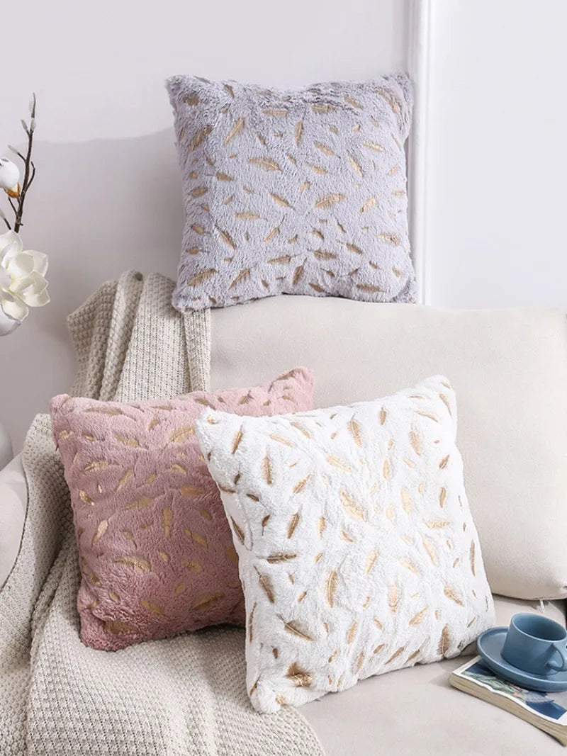 Gold feather velvet pillow cover with decorative plush design for sofa or car, 45x45 cm, by ๐๐ ๐๐๐ ๐น๐๐๐๐ ๐ป๏ฟฝ