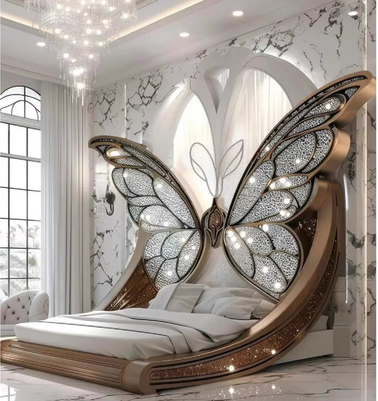 Princess Butterfly Bed Villa Solid wood 2m bed 15 high French luxury bed bedroom custom - https://mohammadcollection.com