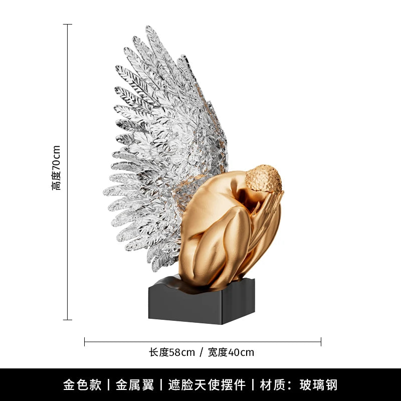 MC THE BLACK DIAMOND wing sculpture desk ornament, high-end club hotel decor, stylish art interior accessory, decorative statue