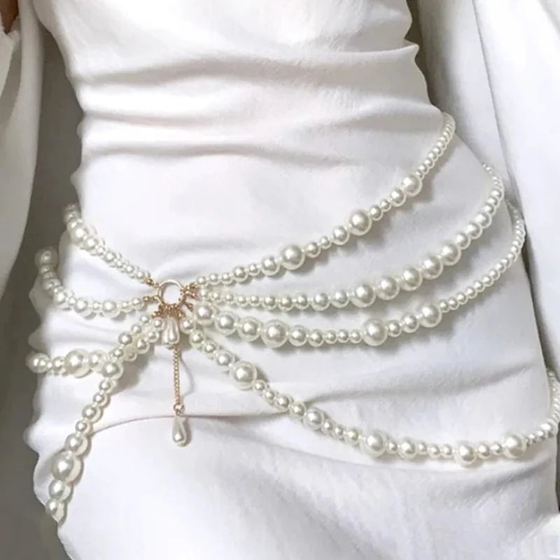 Multilayer pearl waist chain for women with metal rings and tassels, elegant body jewelry by šš ššš š¹šššš š»šļæ½