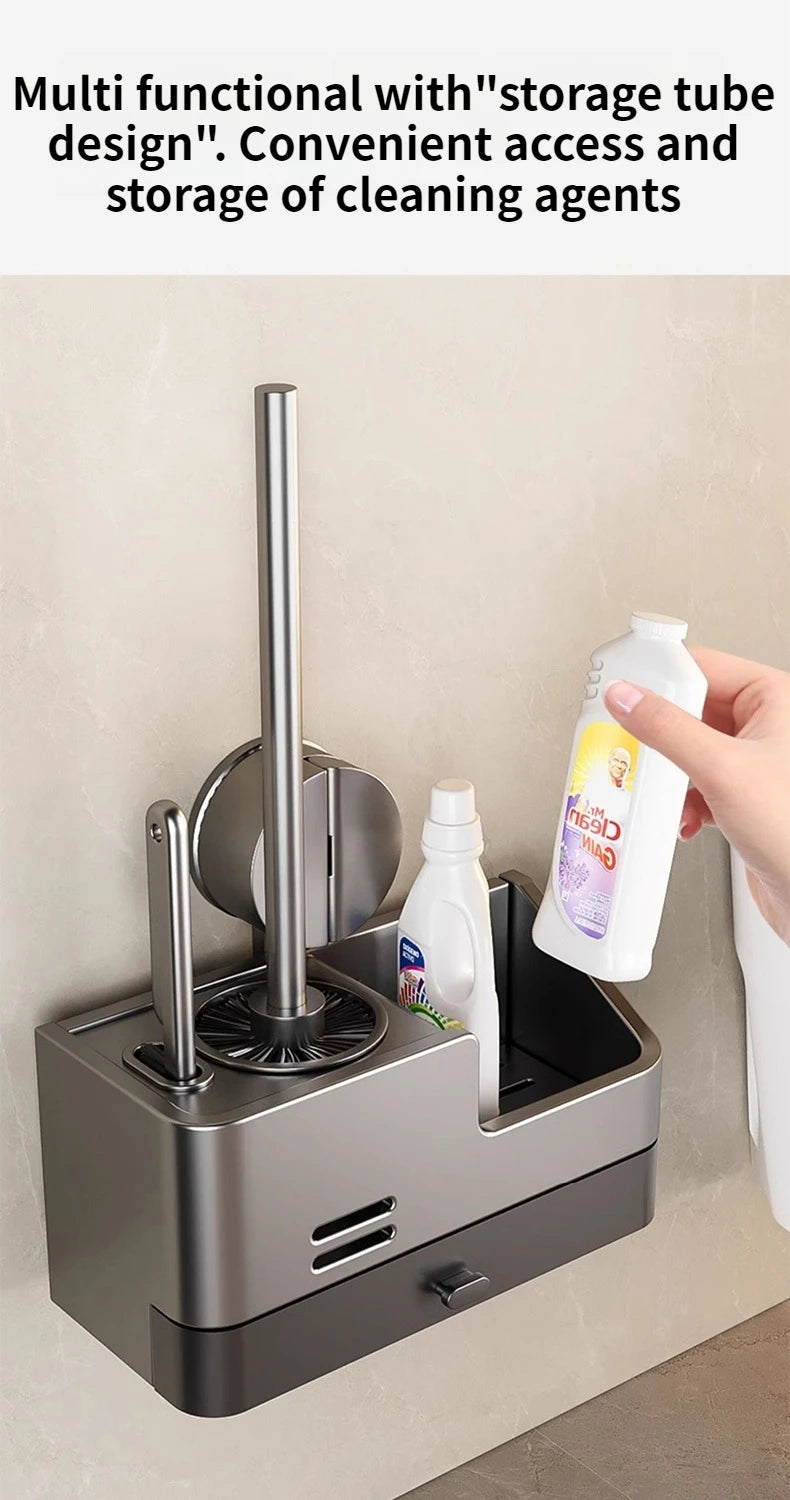 Wall-mounted bathroom storage rack with suction cups and toilet brush from ๐๐ ๐๐๐ ๐น๐๐๐๐ ๐ป๐๐๐๏ฟฝ