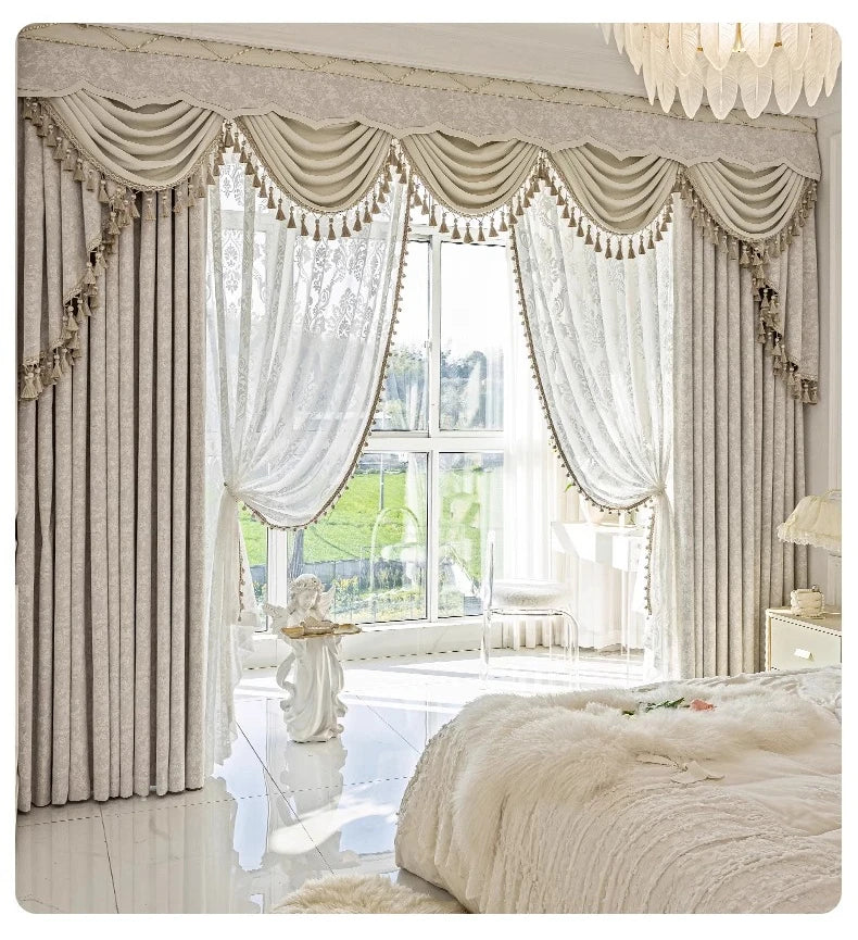 New Relief Jacquard Beige Chenille Curtains for Living Rooms Bedrooms Balconies Villas Custom Window Screens Valance - https://mohammadcollection.com