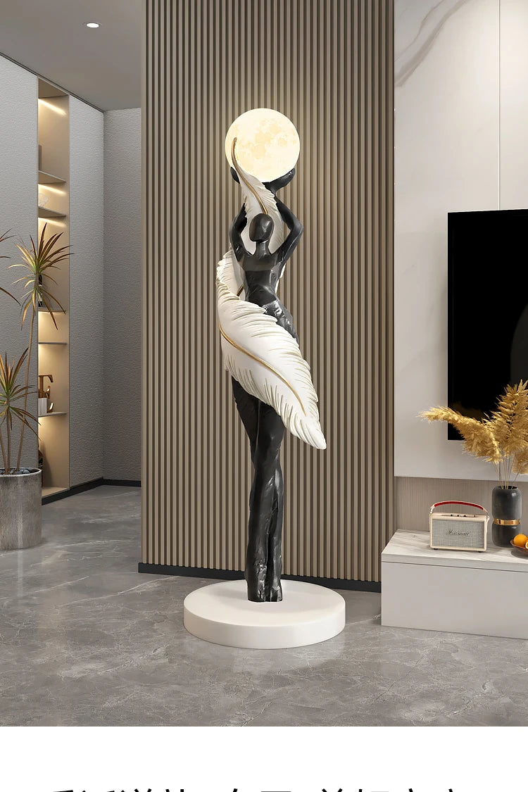 Modern HomeDecor Abstract Feather Girl Art Sculpture Ornament Large Size Figure Statue Living Room Floor Decor Resin Crafts Gift - https://mohammadcollection.com