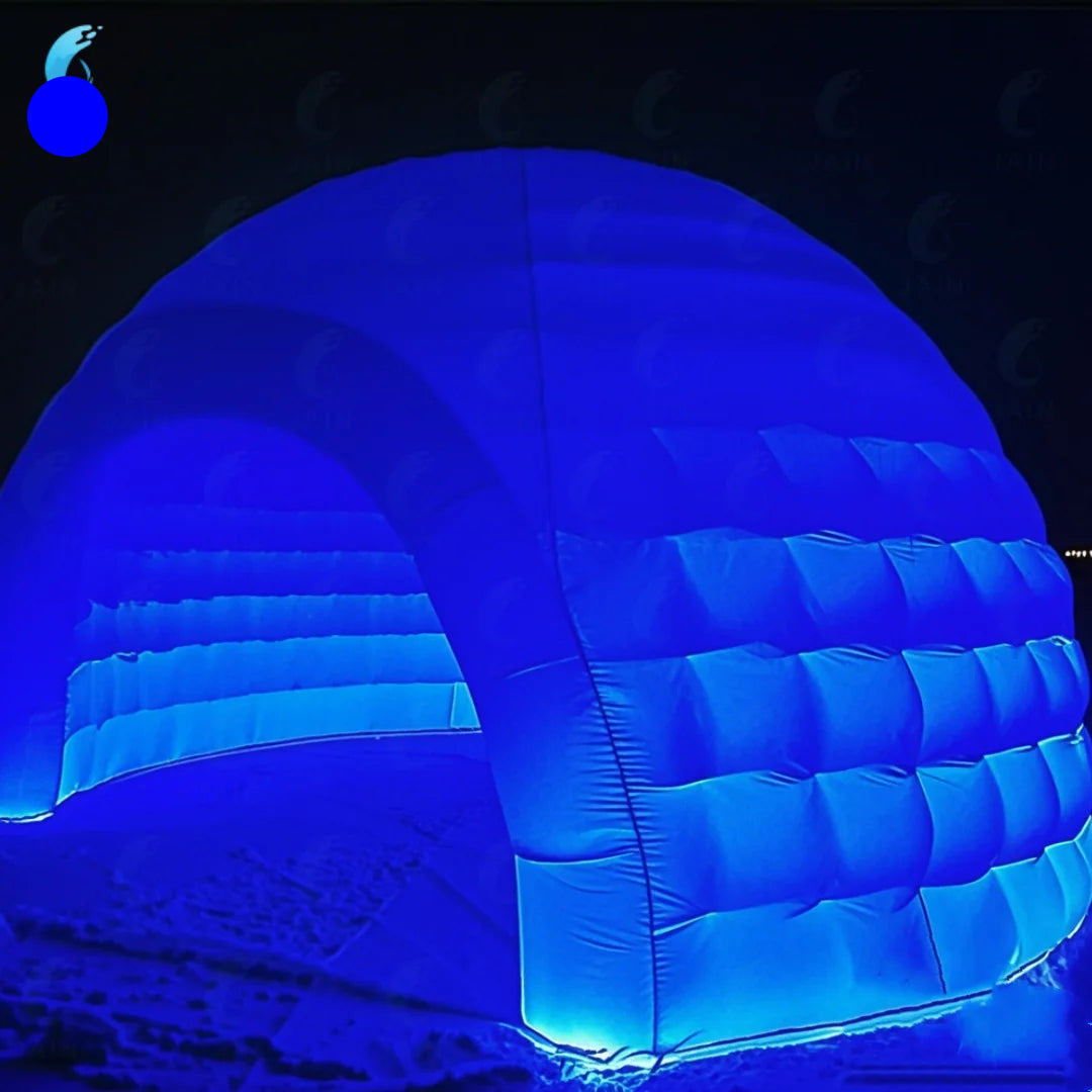 MC THE BLACK DIAMOND inflatable dome tent with pop-up design, showcasing its durable, air-filled structure and spacious igloo-style interior.
