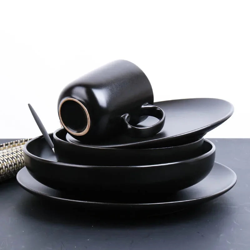 Black ceramic breakfast milk cup and deep soup plate from 𝕄𝕔 𝕋𝕙𝕖 𝔹𝕝𝕒𝕔𝕜 𝔻𝕚𝕒𝕞𝕠�