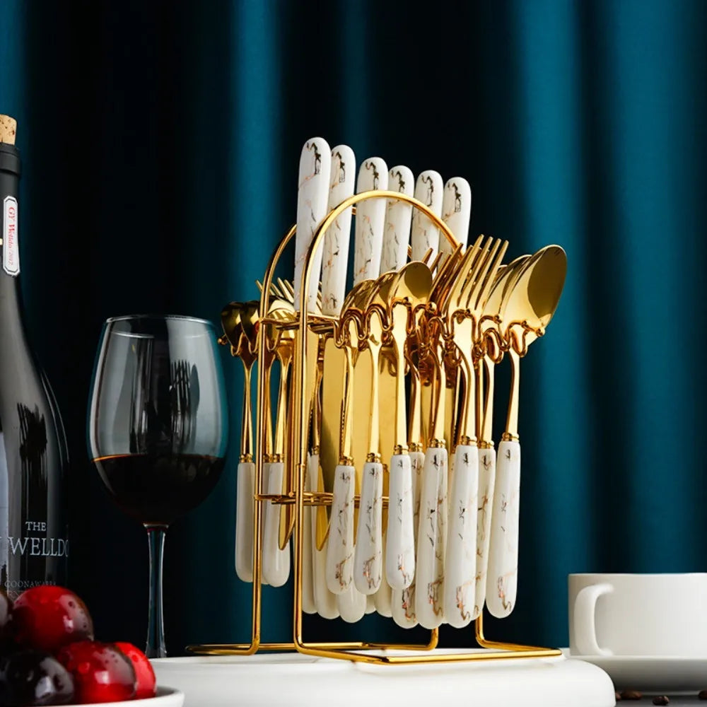 24-piece stainless steel marbled tableware set by ๐๐ ๐๐๐ ๐น๐๐๐๐ ๐ป๐๐๐๐ ๏ฟฝ