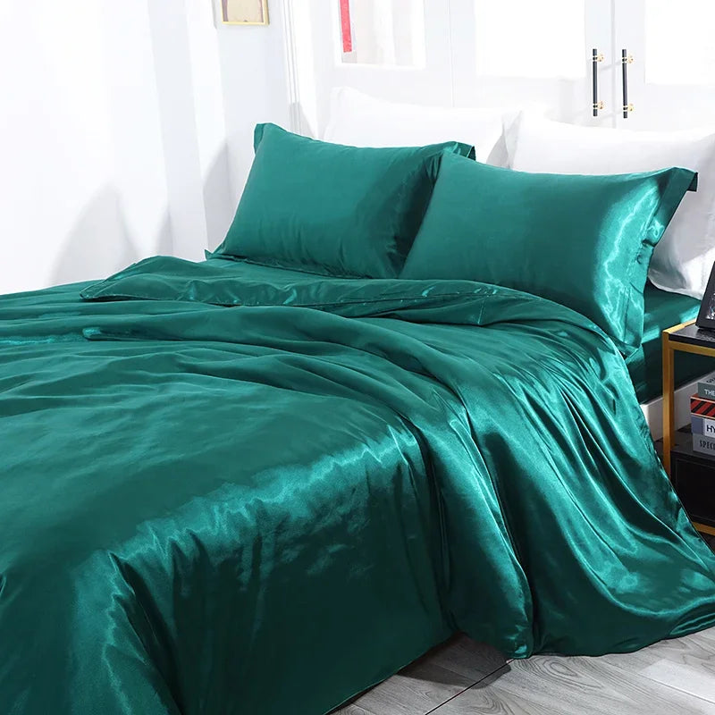 Luxurious silk bedding set with duvet cover, fitted sheet, pillowcases in solid color, King and Queen sizes, by 𝕄𝕔 𝕋𝕙𝕖 𝔹𝕝𝕒𝕔𝕜 �