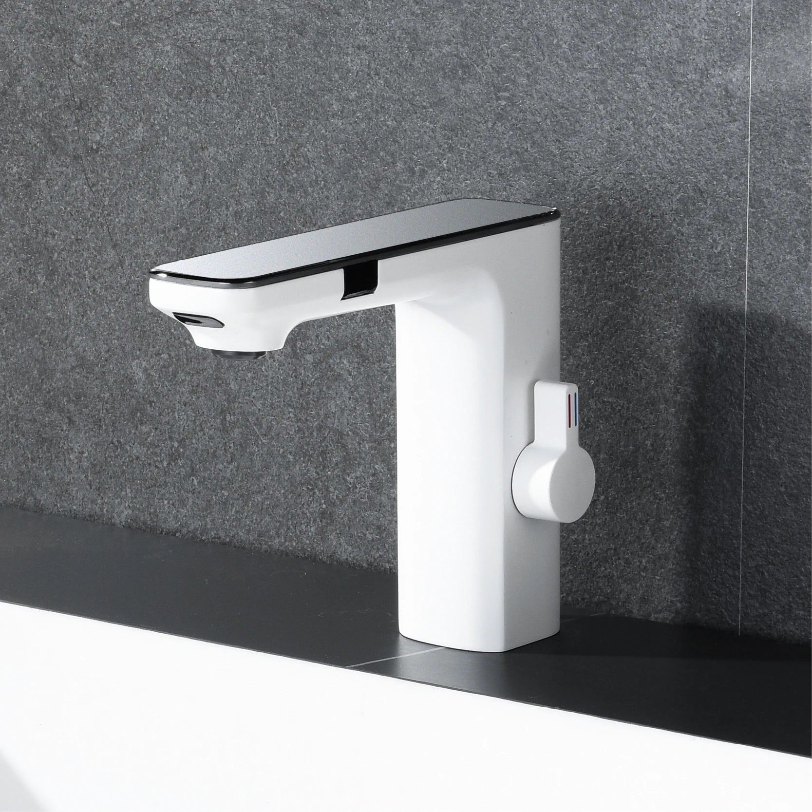 White intelligent brass bathroom faucet induction design LED light temperature display 1 hole single handle cold & hot basin Tap - https://mohammadcollection.com