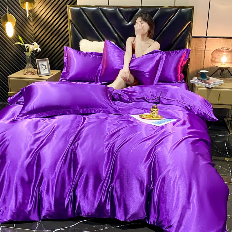 Luxurious solid rayon silk bedding set with duvet cover, bed sheet, and satin pillowcases from ๐๐ ๐๐๐ ๐น๐๐๐๐ ๐ป๐๏ฟฝ