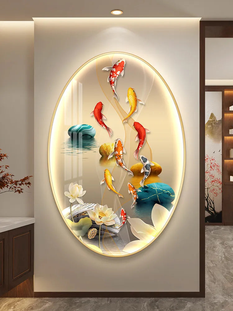 Light Luxury Wall Art Nine Fish Picture Entrance Wall Decor Aesthetic High End Living Room Corridor Luminous LED Light Painting - ๐๐ฎ ๐๐๐ ๐น๐๐๐๐ ๐ป๐๐๐๐ ๐๐