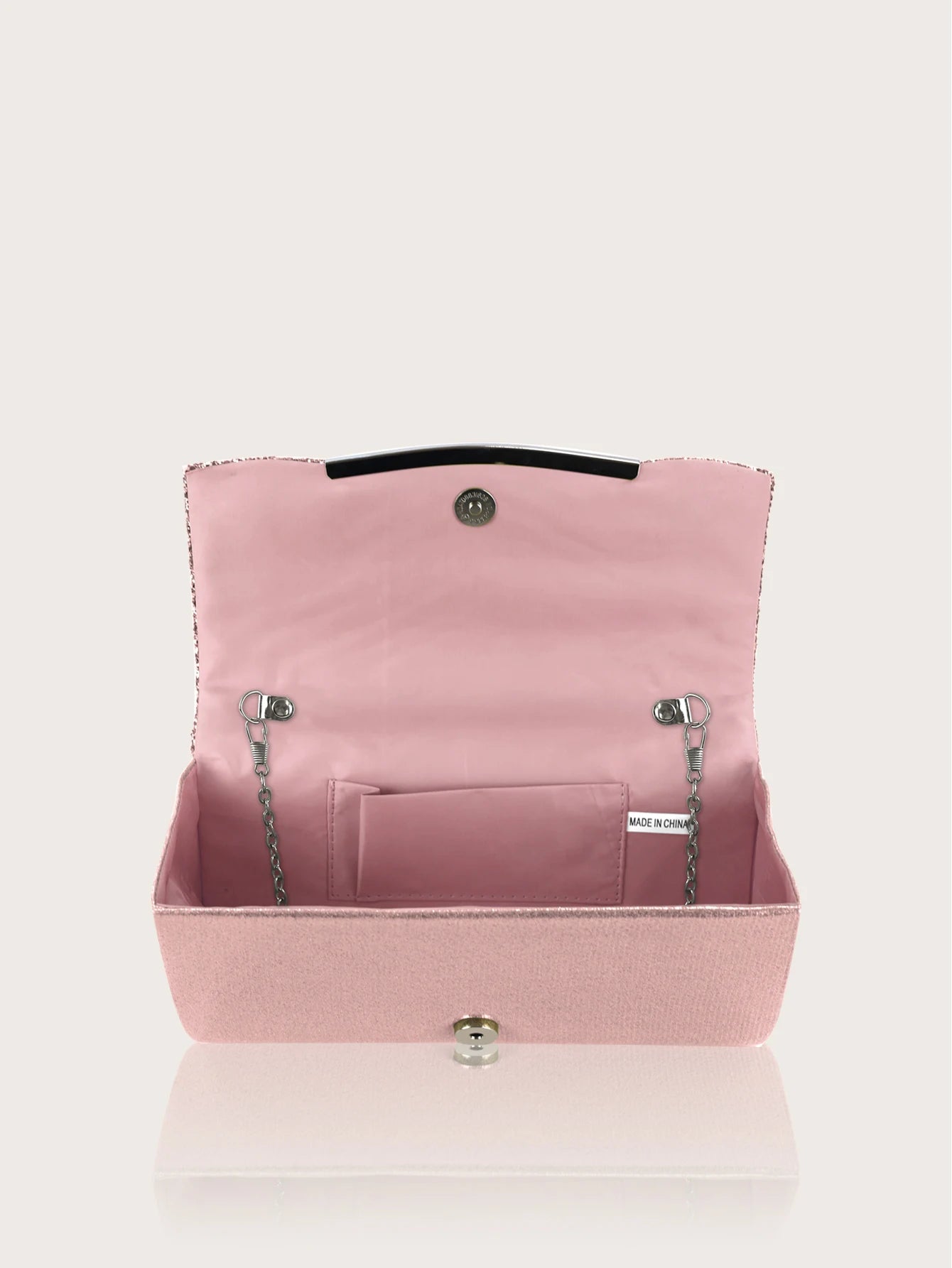 Elegant MC THE BLACK DIAMOND sequined women's hand bag with rhinestone jewelry set, including necklace, earrings, and bracelet.