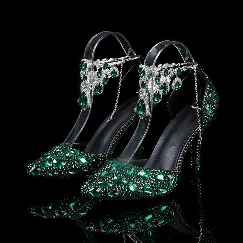 Bling Luxury Handmade Full Rhinestones Women Pumps Fashion Diamonds Crystal Pendant Banquet High heels Party Prom Wedding Shoes - https://mohammadcollection.com