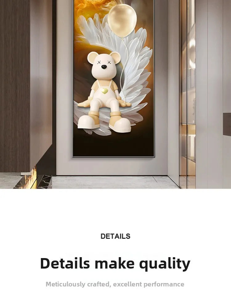 Trendy cartoon bear wall decor LED painting by MC THE BLACK DIAMOND, modern luminous poster for living room or corridor.