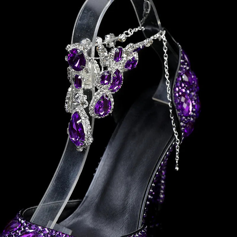 MC THE BLACK DIAMOND crystal pendant banquet high heels for prom and wedding, featuring elegant design and sparkling details.