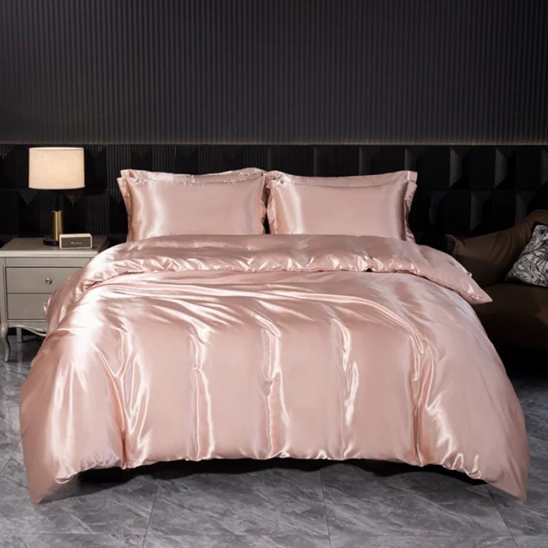 Luxurious solid silk bedsheet set with duvet cover, pillowcases, and bed sheet by ๐๐ ๐๐๐ ๐น๐๐๐๐ ๐ป๐๏ฟฝ