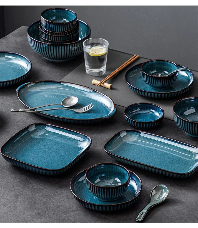 Blue kiln glaze ceramic rice salad plate from 𝕄𝕔 𝕋𝕙𝕖 𝔹𝕝𝕒𝕔𝕜 𝔻𝕚𝕒𝕞𝕠𝕟