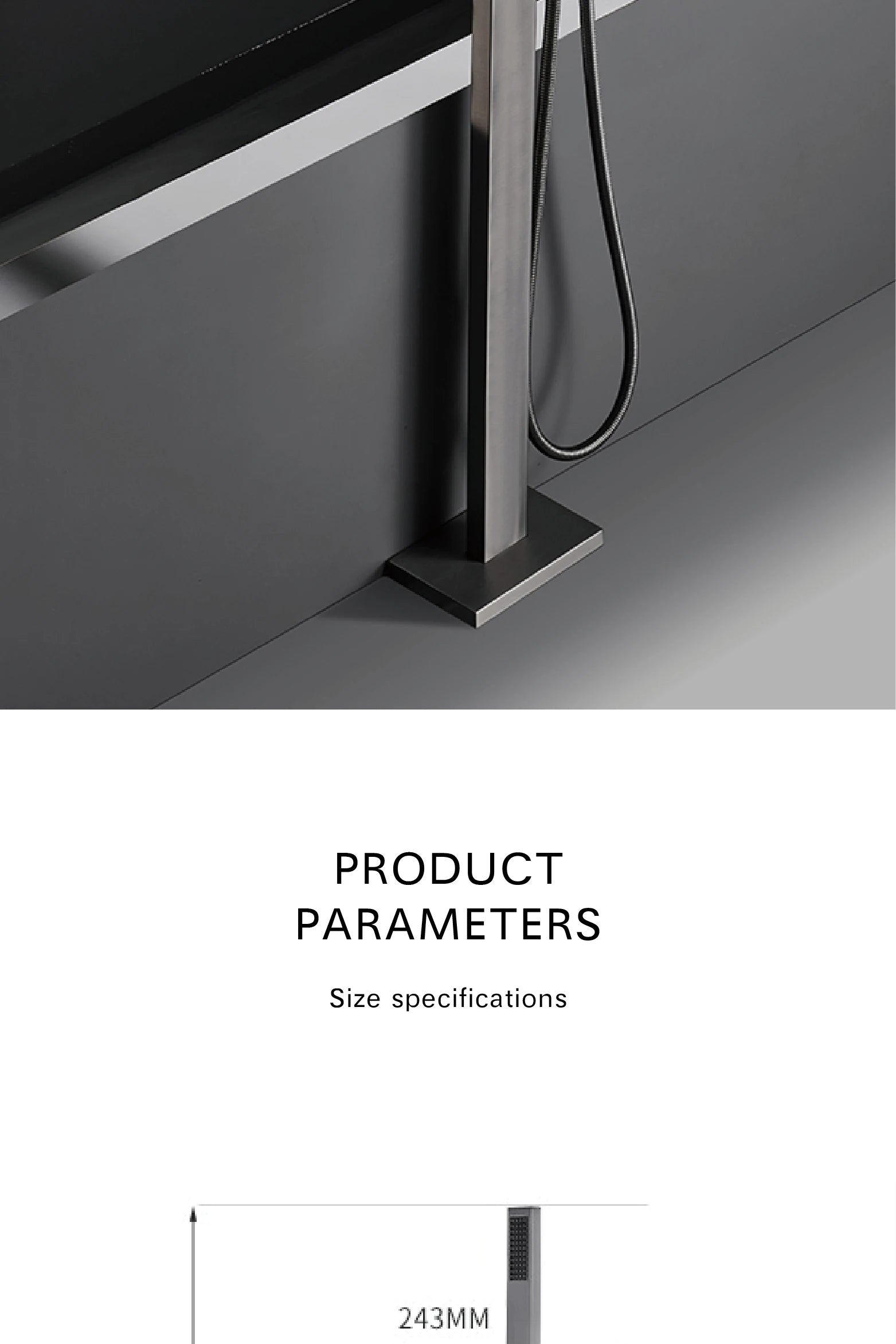 Luxury black brass floor-standing bathroom faucet with single handle, embedded design, hot and cold water mixer for bathtub use.
