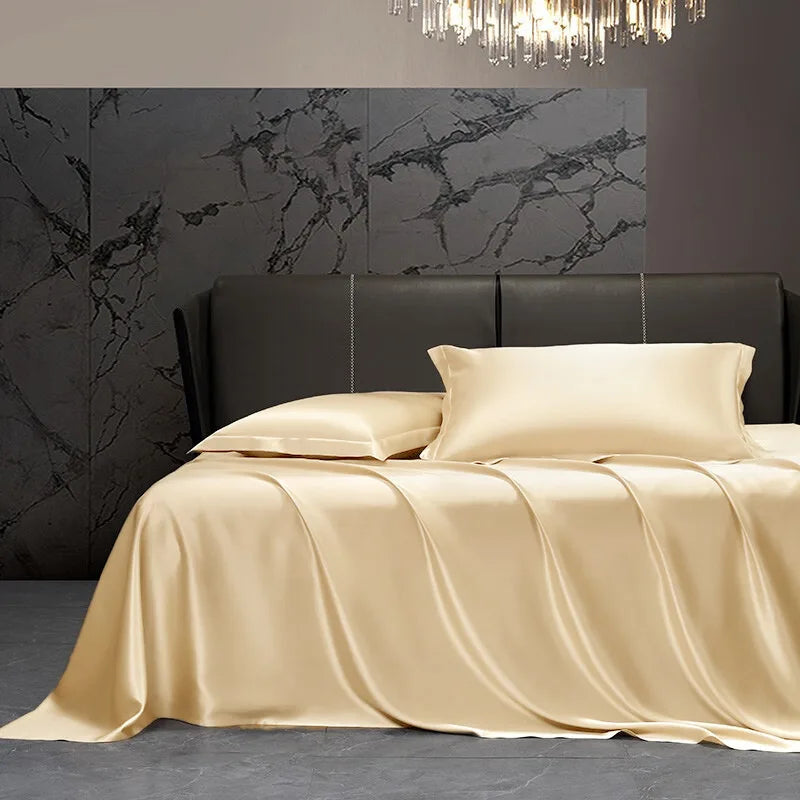 Solid silk bedding set with duvet cover, fitted sheet, flat sheet, pillowcases, and bedspreads for single or double beds by ๐๐ ๐๐๐ ๐น๐๐๐๐