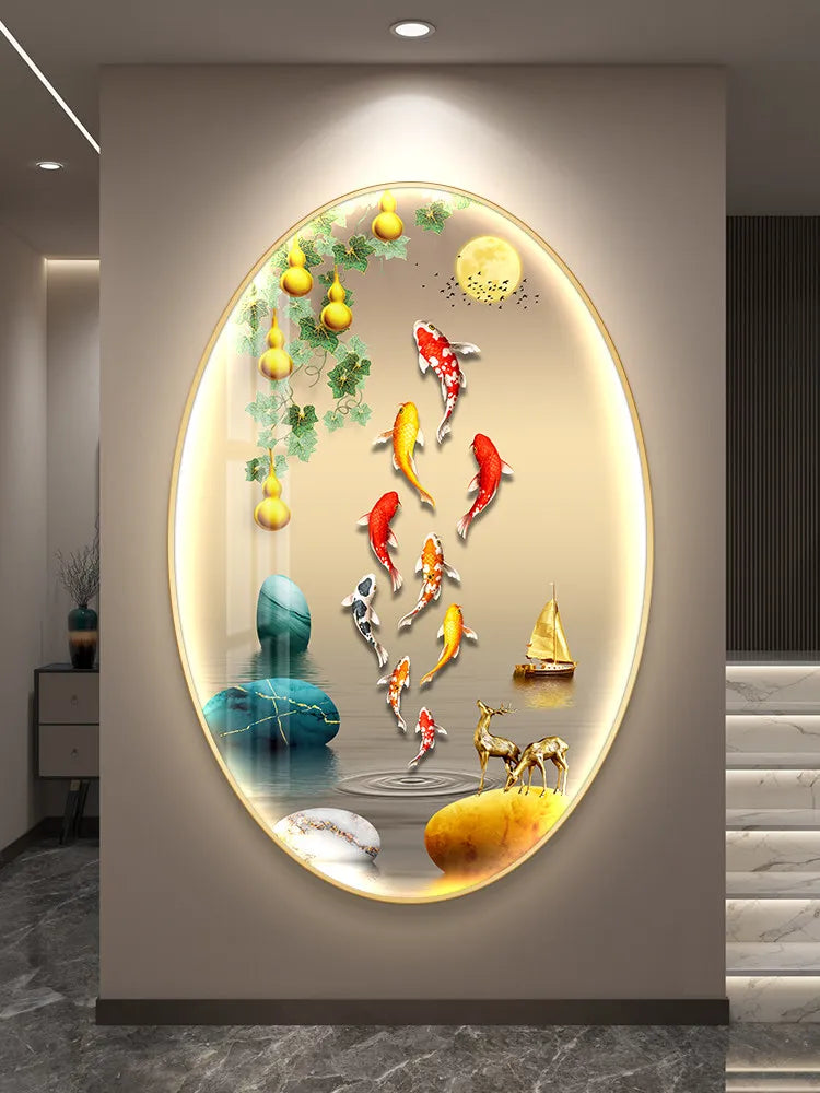 Light Luxury Wall Art Nine Fish Picture Entrance Wall Decor Aesthetic High End Living Room Corridor Luminous LED Light Painting - ๐๐ฎ ๐๐๐ ๐น๐๐๐๐ ๐ป๐๐๐๐ ๐๐