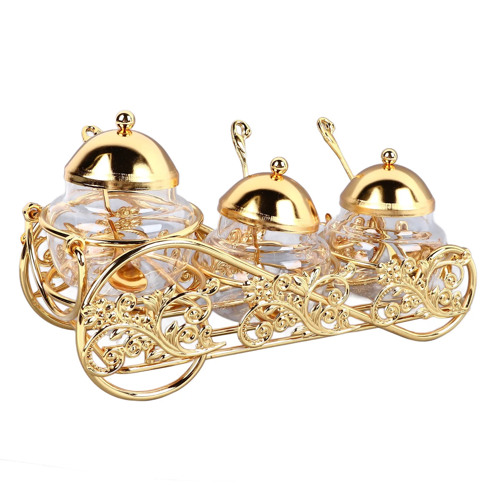 European style polished glass sugar bowl with golden accents, part of MC THE BLACK DIAMOND serveware collection for condiments and home use.