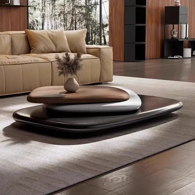 Modern rotating coffee table by MC THE BLACK DIAMOND with minimalist Italian design, floating style for large apartments.