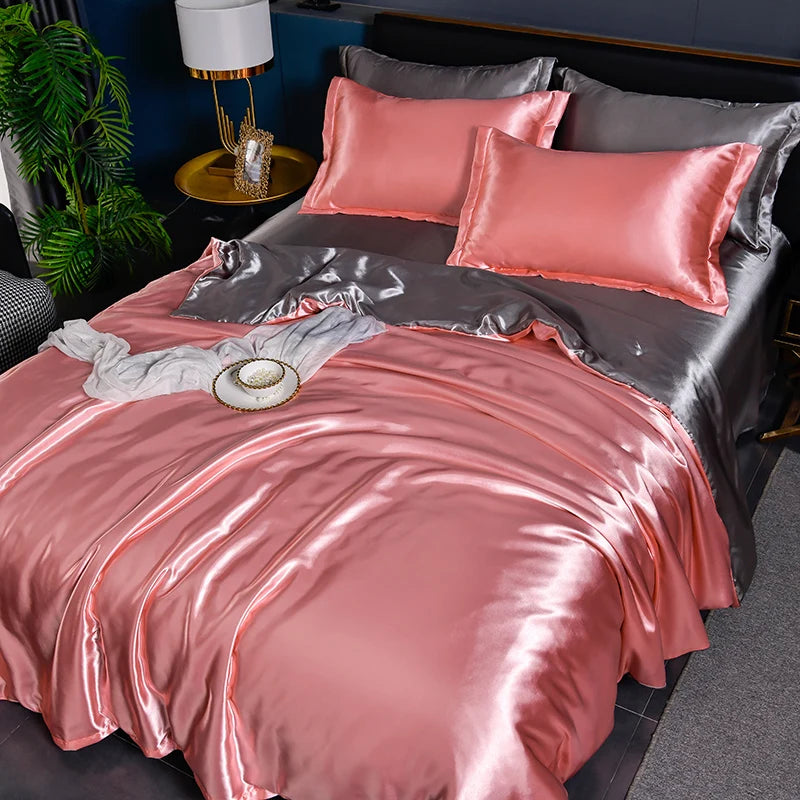 Luxury Mulberry satin bedding set with silky duvet cover and sheet, soft, skin-friendly high-end queen bedsheets by 𝕄𝕔 𝕋𝕙𝕖 𝔹𝕝𝕒𝕔𝕜 𝔻