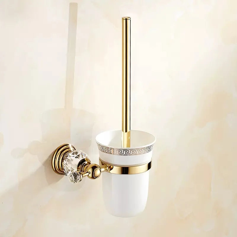 Luxury Gold Polished Brass Bathroom Accessories Set - Wall-Mounted Crystal Bath Hardware Collection - https://mohammadcollection.com