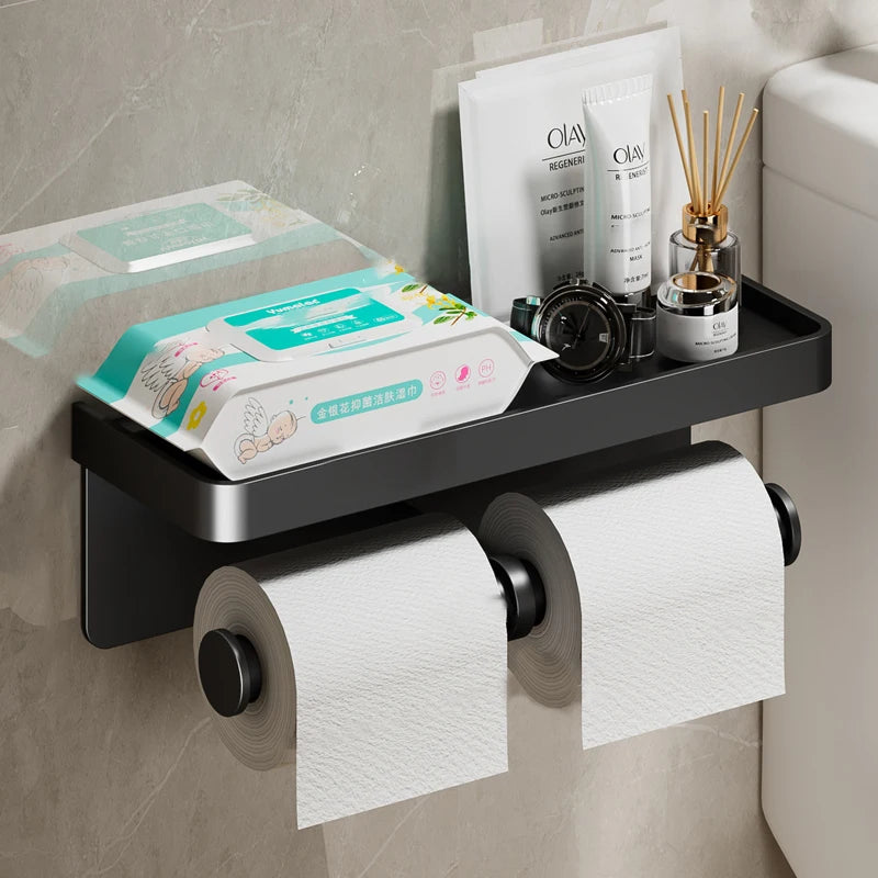 MC THE BLACK DIAMOND paper toilet paper holder in bathroom accessories, sleek black metal design for bathroom organization.