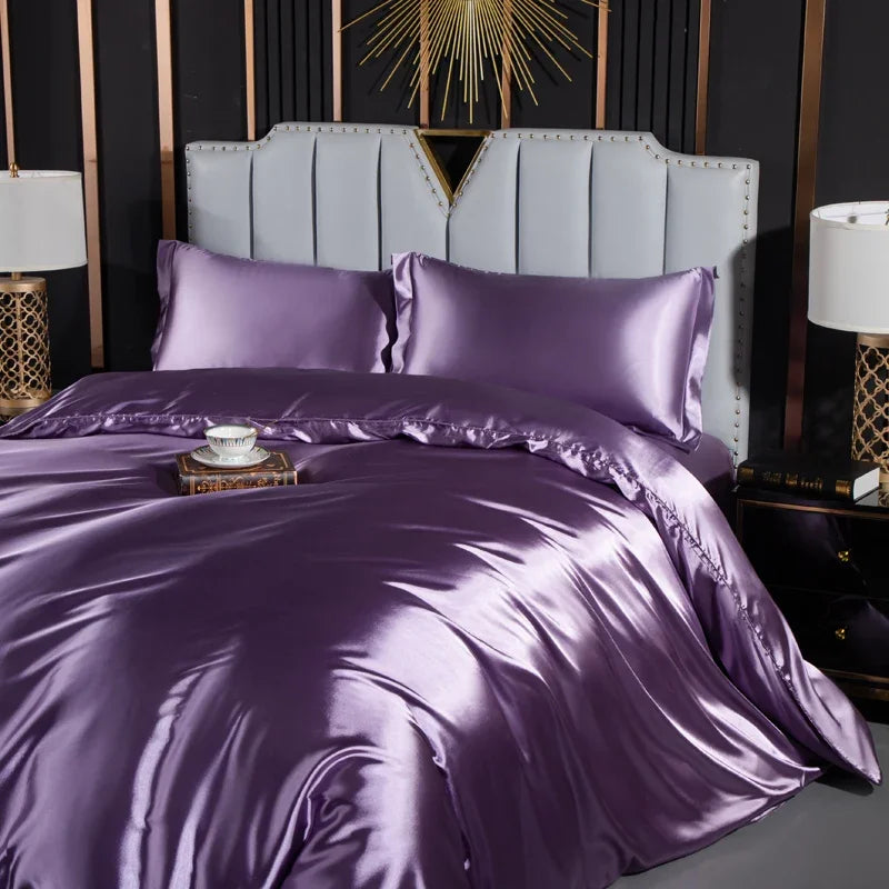 Solid silk bedding set with duvet cover, fitted sheet, flat sheet, and pillowcases from ๐๐ ๐๐๐ ๐น๐๐๐๐ ๐ป๐๏ฟฝ
