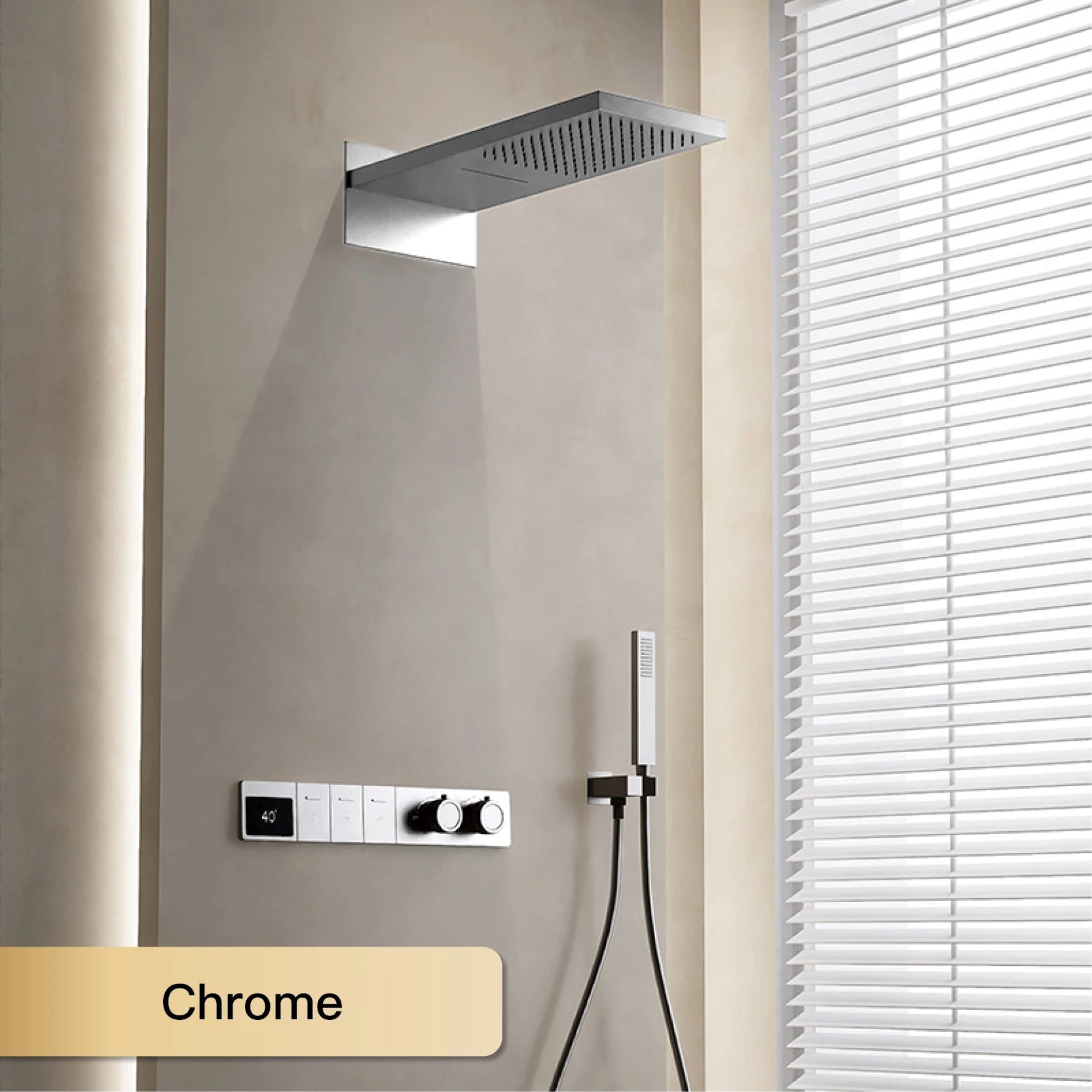 Luxury white brass shower system with digital display and hidden design, dual control wall-mounted bath faucet by MC THE BLACK DIAMOND.