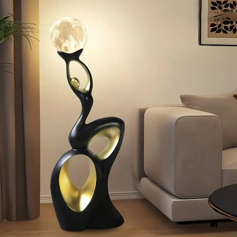 MC THE BLACK DIAMOND resin figurines depicting dancing animals and a moon lantern, suitable as home decor and living room ornaments.