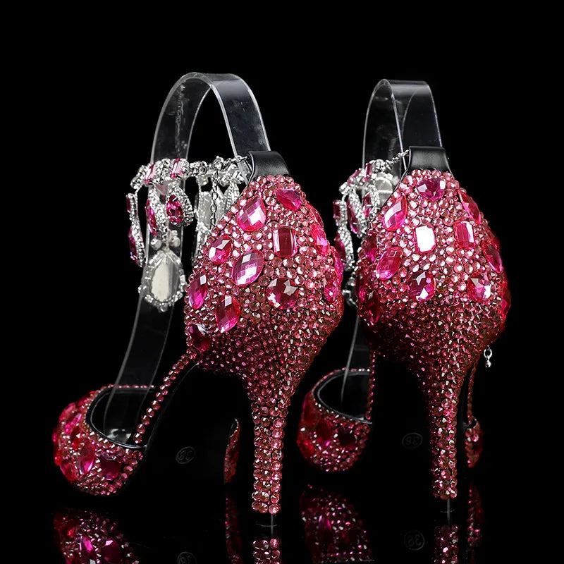 MC THE BLACK DIAMOND crystal pendant banquet high heels, elegant prom and wedding shoes with a stylish design and glossy finish.